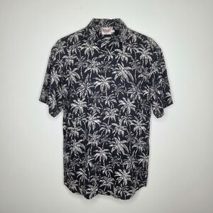 Faherty Mens Hemp Organic Cotton Palm Tree Print Short Sleeve Shirt Black Size M